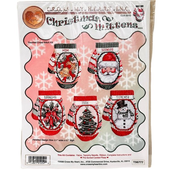 CROSS MY HEART Counted Cross Stitch Kit - 5 Mitten Designs - New/Sealed (2006) - Picture 8 of 8
